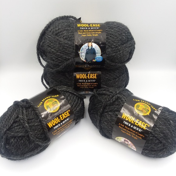 (4) Skeins Lion Brand Wool-Ease Thick & Quick Yarn Charcoal #149 Super Bulky 6oz - Picture 8 of 8